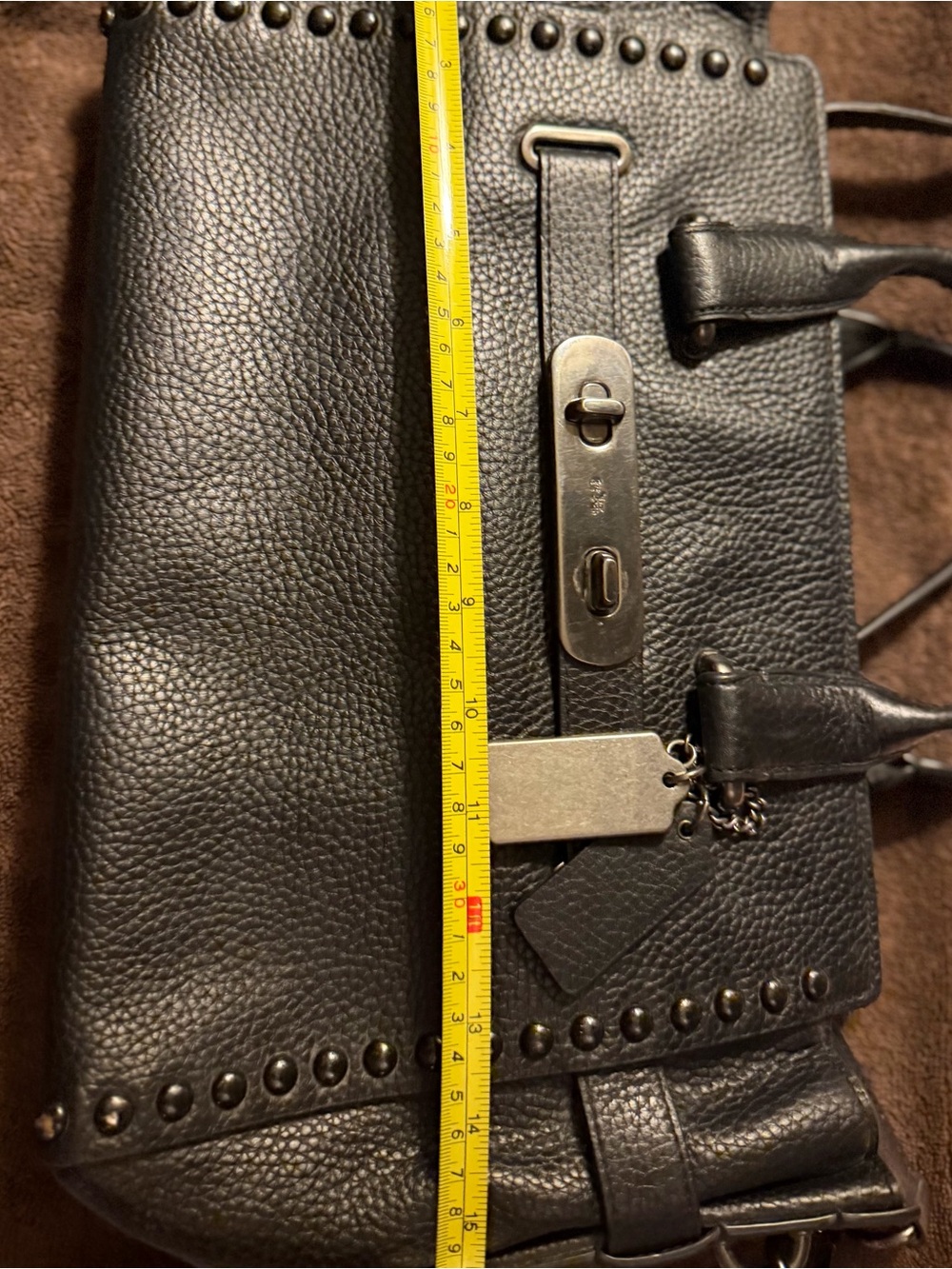 Studded Coach Swagger Carryall Black Leather Women's Bag - Picture 9 of 10